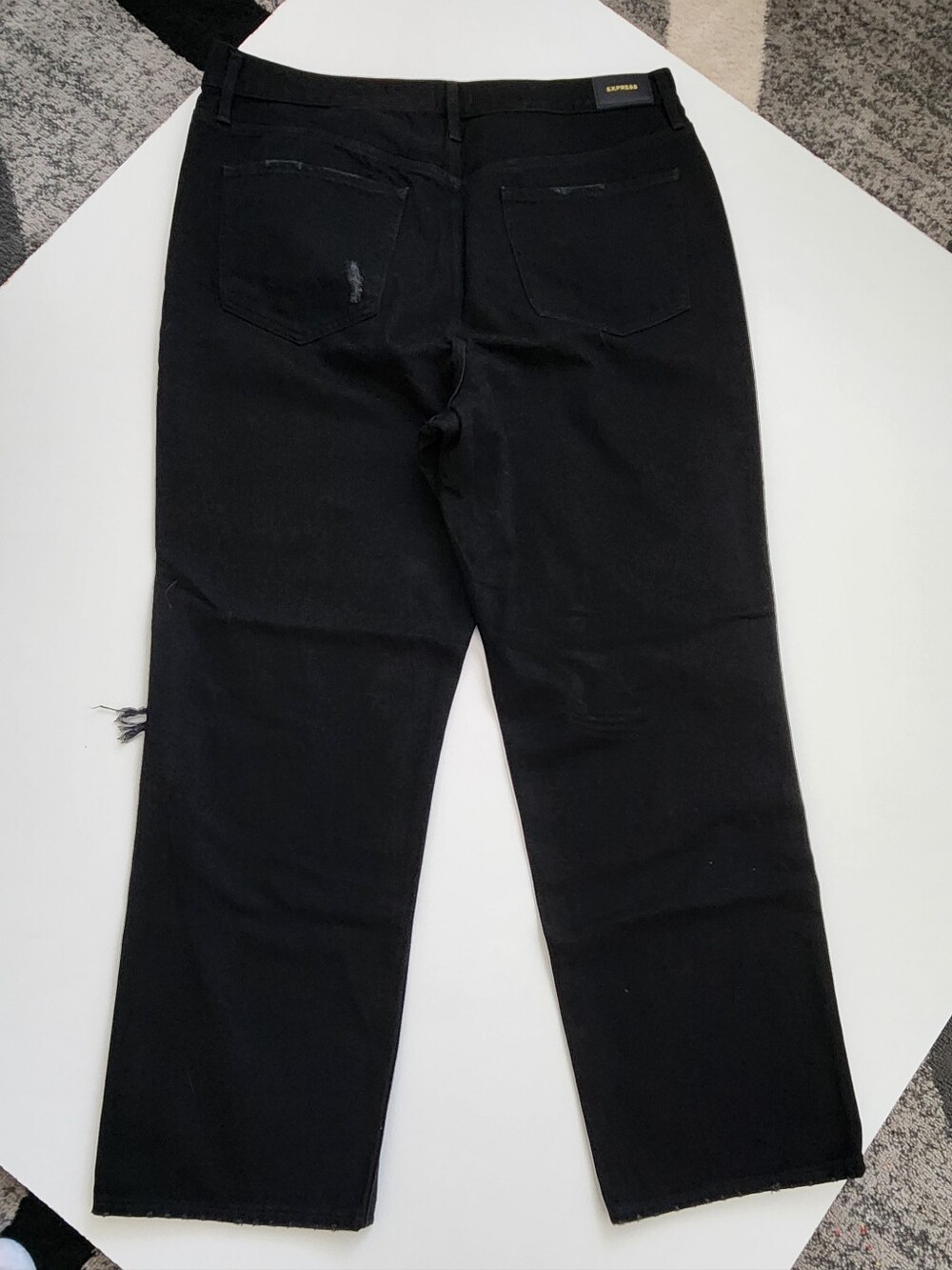 Express Modern Straight Super High Rise Black Distressed Jeans - 16R